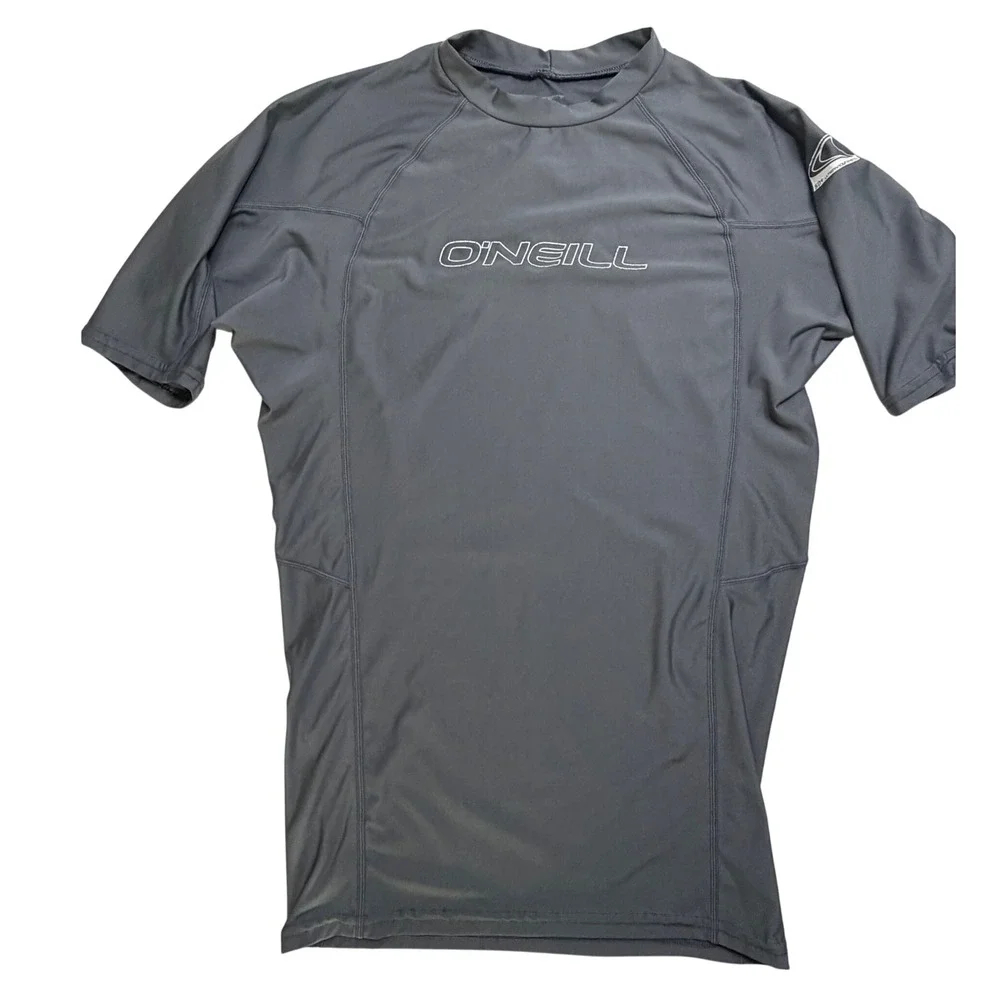O'Neill Mens Rash Guard Short Sleeve Gray Swim Shirt UPF 50+ Large
